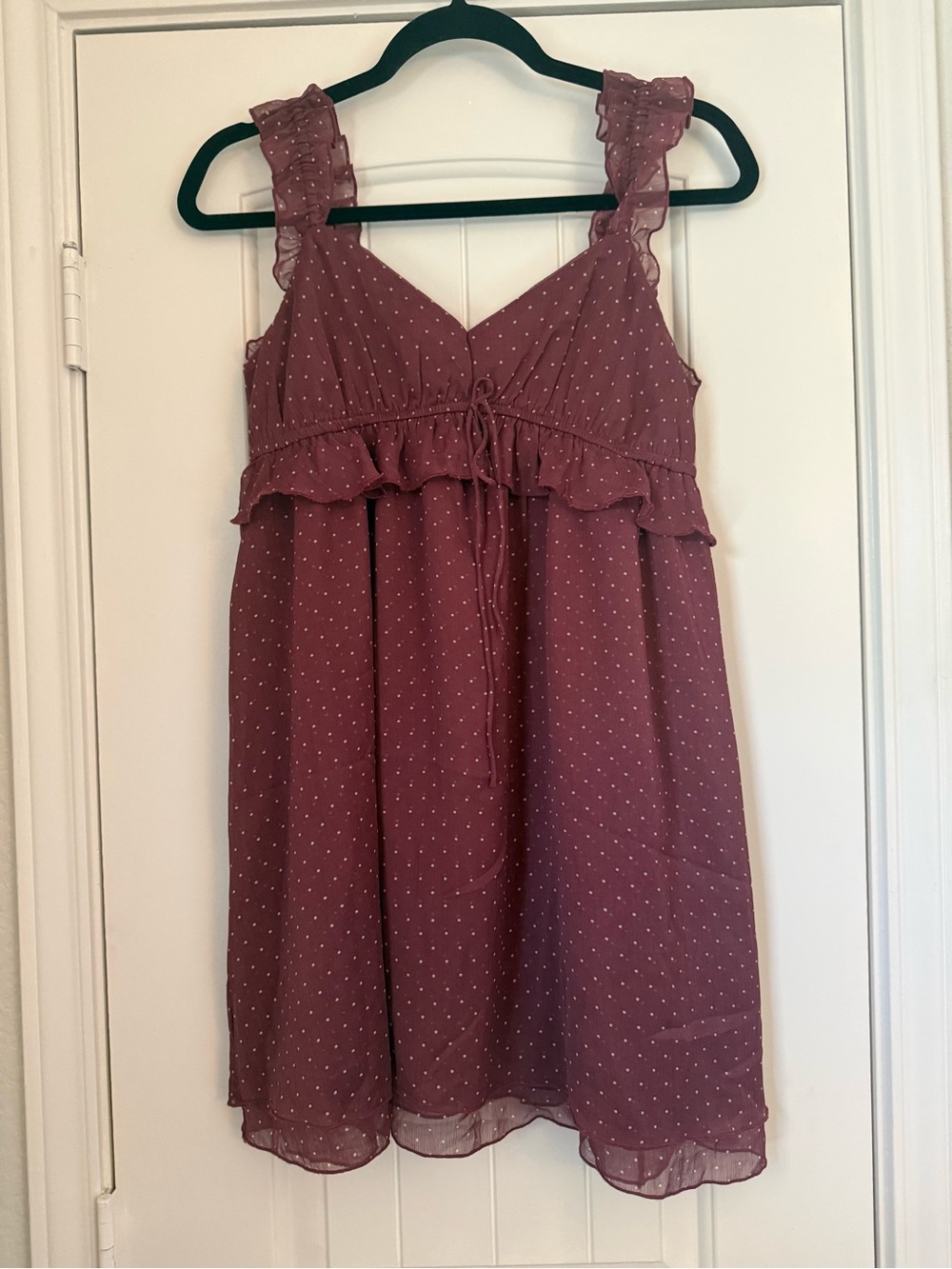 American Eagle Outfitters Dusty Mauve Polka Dot Ruffle Sundress